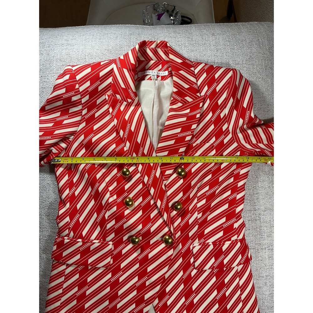 Veronica Beard Miller Dickey Jacket Red White Stripe Double Breasted Blazer 6 - Picture 3 of 6